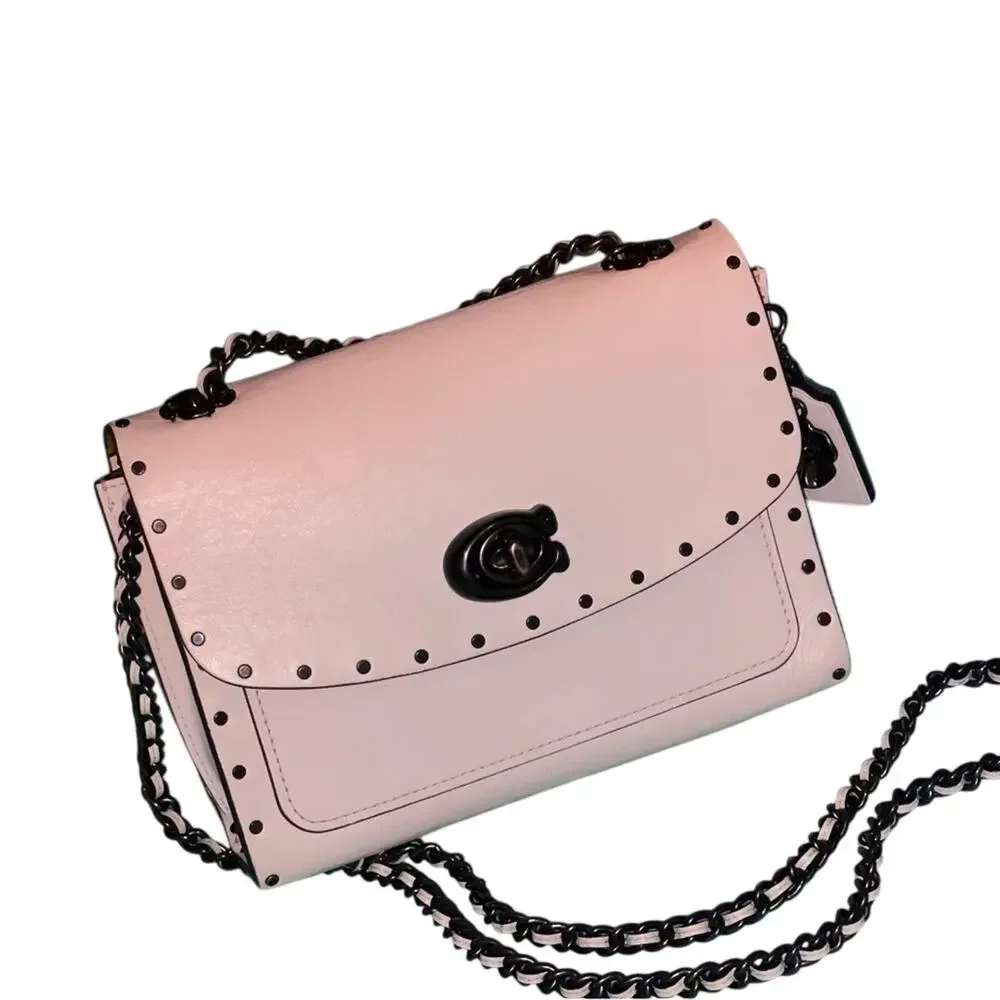 Coach Parker 18 Rivets Bone Blush Gunmetal Chain EUC Crossbody Mini Bag